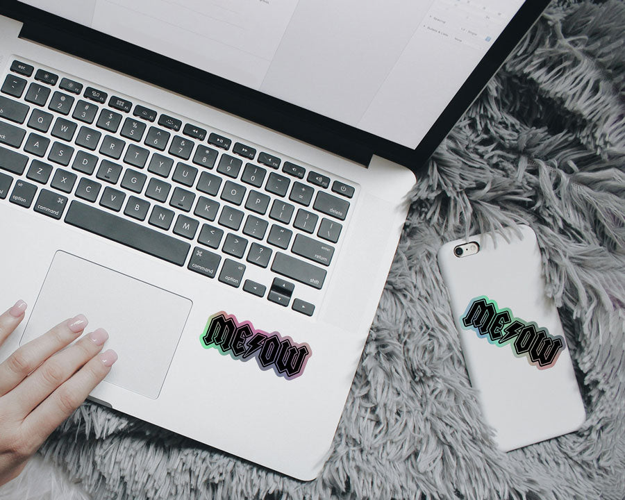 Meow Black Holographic Stickers